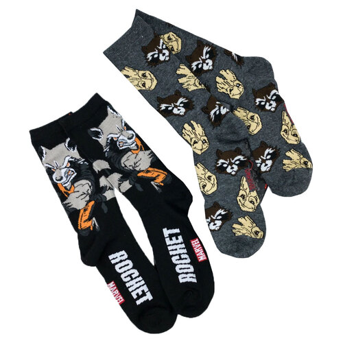 Guardians Of The Galaxy Rocket/Groot Two Pairs Crew Socks By Marvel - One Size Fits Most - New