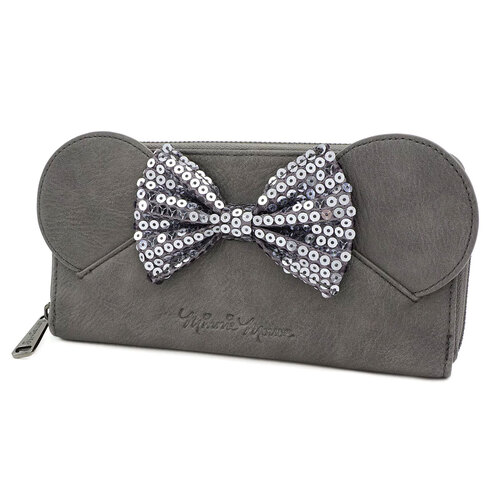 Loungefly Disney Minnie Mouse Grey Sequin Bow Zipper Wallet - Hot Topic Exclusive - New, With Tags
