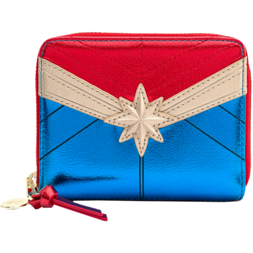 Loungefly Marvel Captain Marvel Classic Cosplay 5” Metallic Faux Leather Zip-Around Wallet - New, With Tags