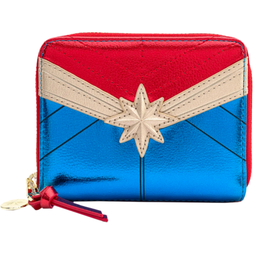 Loungefly Marvel Captain Marvel Classic Cosplay 5” Metallic Faux Leather Zip-Around Wallet - New, With Tags