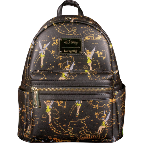 Loungefly Disney Peter Pan Tinker Bell Map Gold Print Mini Backpack - New, With Tags