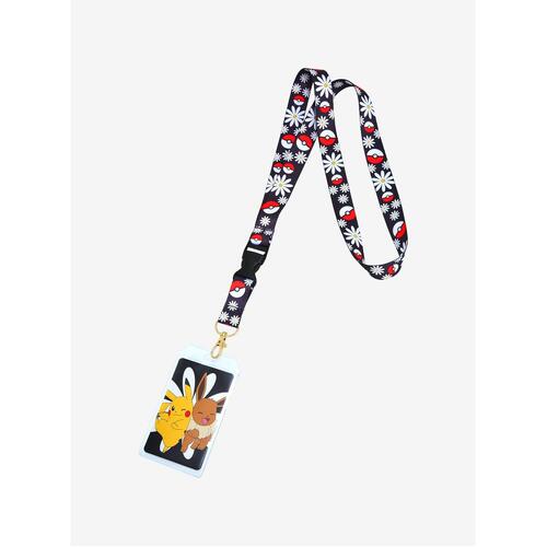 Loungefly Pokemon Pikachu & Eevee Floral Lanyard - New, With Cardholder & Charm