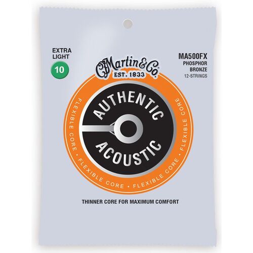 Martin Flexible Core Phosphor Bronze Authentic Acoustic Guitar Strings MA500FX 12 String Extra Light 10-54