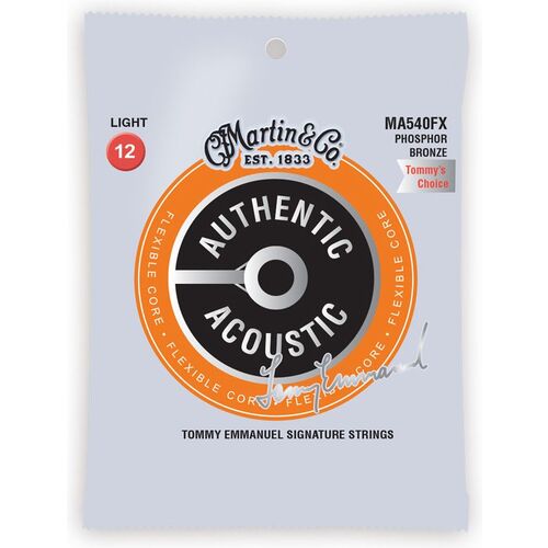 Martin Flexible Core Phosphor Bronze Authentic Acoustic Guitar Strings MA540FX Light Tommy Emmanuel 12-54