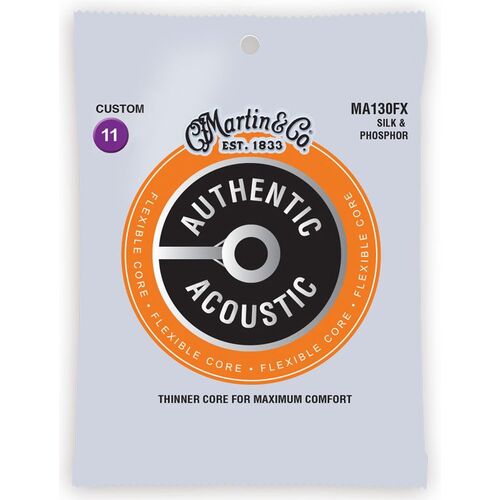 Martin Authentic Acoustic Flexible Core Phosphor Bronze Guitar Strings Silk and Phosphor MA130FX 11-47