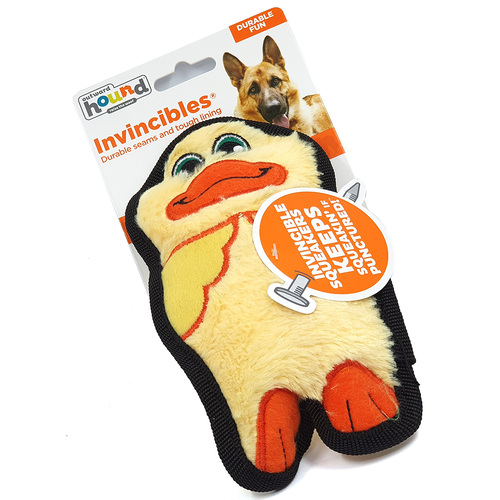 Outward Hound Invincibles Mini Plush Stuffing-Less Dog Toy With Squeaker - Ducky
