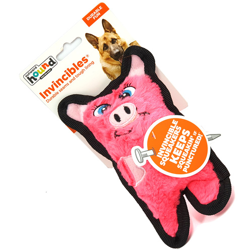 Outward Hound Invincibles Mini Plush Stuffing-Less Dog Toy With Squeaker - Pig