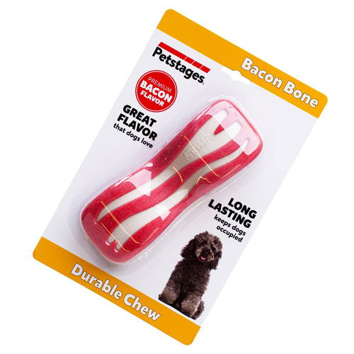 Petstages Bacon Bone by Outward Hound - Durable Dental Chew Toy