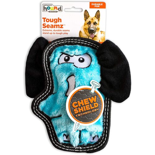 Tough Seamz Elephant Durable Squeaker Dog Plush Toy By Outward Hound - Small - New, With Tags