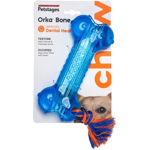 Orka Bone by Outward Hound - Durable Dental Treat Toy - Medium, Blue