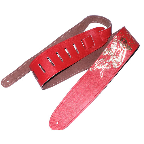 Perri's Guitar Strap 100% Soft Red Leather - Embossed Design