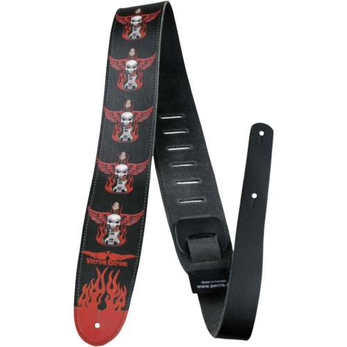 Perri's Guitar Strap 100% Leather - Vulture Kulture Series Skull Guitar With Wings""
