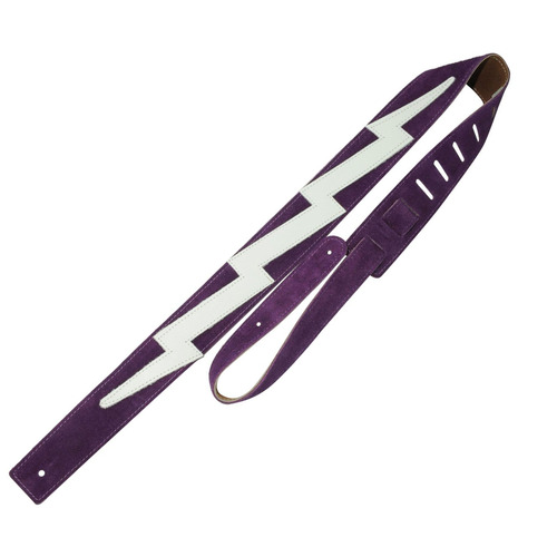 Perri's Guitar Strap 100% Soft Suede Leather Purple Lightning