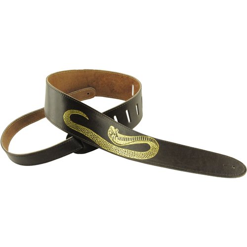 Perri's Guitar Strap 100% Soft Brown Leather - Embossed Cobra Snake Design