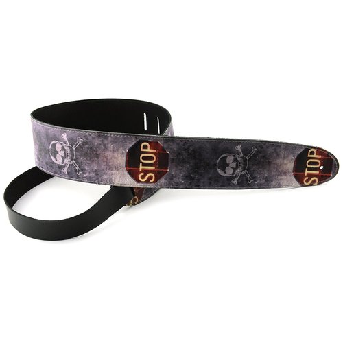 Perri's Guitar Strap 100% Leather - High Resolution Design Stop Sign Skulls