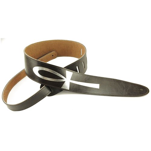 Perri's Guitar Strap 100% Soft Brown Leather - Embossed Ankh Design - New With Tags