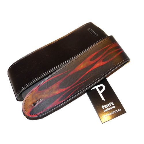 Perri's Guitar Strap 100% Leather - High Resolution Design Red Flames - New With Tags