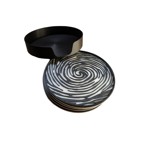 Supportive Solutions 3D Printed Fingerprint Coasters Coasters - Set Of 4 - New, Handmade [Colour:Black/White]