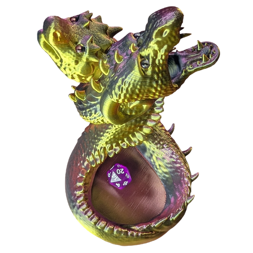 Supportive Solutions 3D Printed Twin Dragons Dice Tower - Gold/Purple/Black - New, Handmade