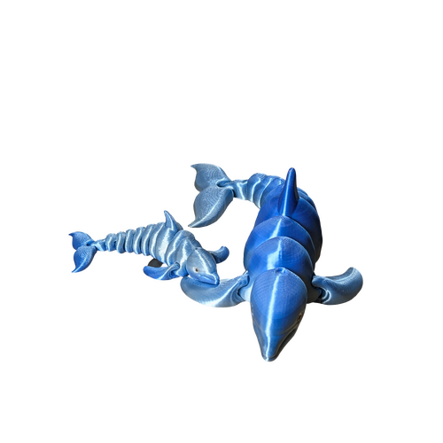 Supportive Solutions 3D Printed Articulated Dolphins, Set Of Two Flexible Figure - New, Handmade (Colour:Silver/Blue)