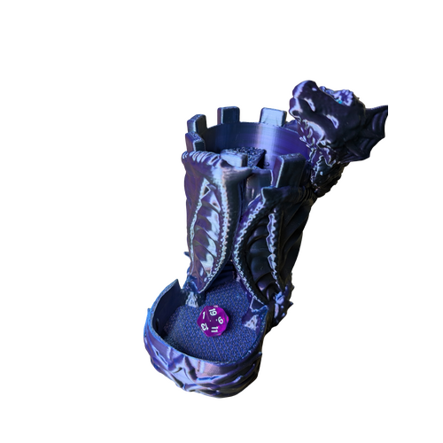 Supportive Solutions 3D Printed Dragon's Keep Dice Tower - Blue/Purple/Black Silk - New, Handmade