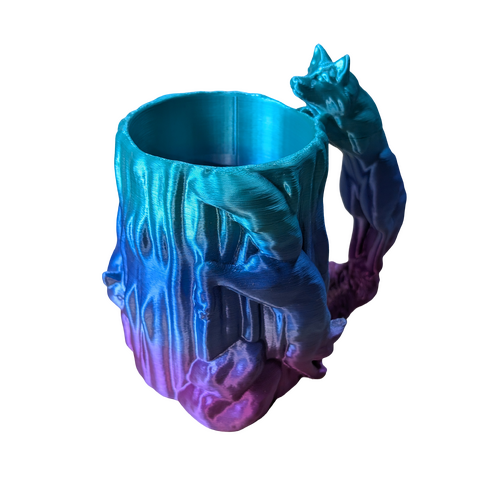 Supportive Solutions 3D Printed Jumping Fox Can Holder - Purple/Blue/Teal Rainbow Silk - New, Handmade