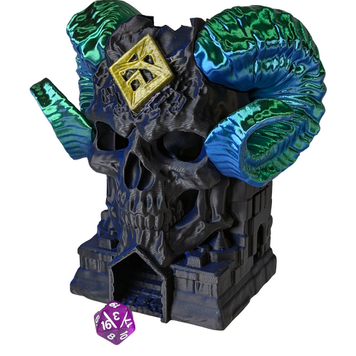 Supportive Solutions Demon Skull Mountain Dice Tower - One Size Black & Blue / Blue & Green - New, Handmade