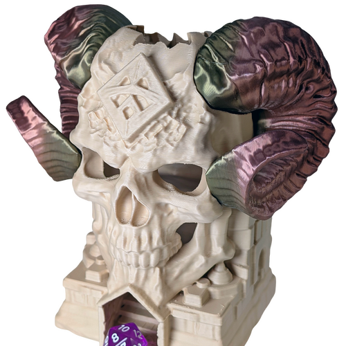 Supportive Solutions Demon Skull Mountain Dice Tower - One Size Bone & Bronze Rainbow - New, Handmade