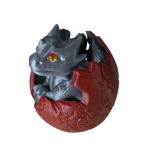 Supportive Solutions Hatchling Dragon Figurine - Medium Silver & Red - New, Handmade