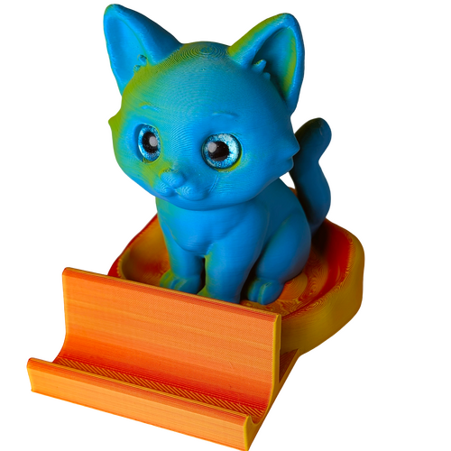 Supportive Solutions Kitten Phone Stand - One Size Cyan/Yellow & Orange/Red - New, Handmade