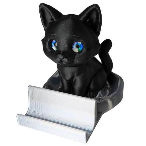 Supportive Solutions Kitten Phone Stand - One Size Black & Silver - New, Handmade