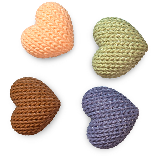 Supportive Solutions Knitted Hearts Magnet Set - Set of 4 Soft Pastels - New, Handmade