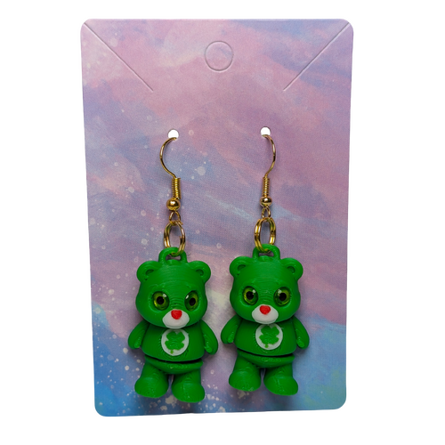 Supportive Solutions Clover Cuddles Love Bear Earring Set - Set Of 2 Green/White - New, Handmade