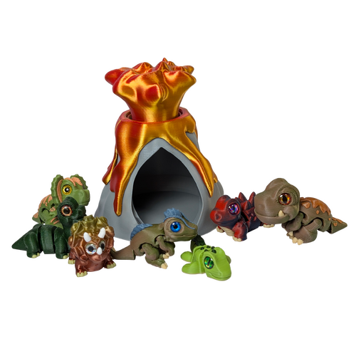 Supportive Solutions Volcano Miniature Dinosaur Collection Playset - Set Of 8 Multi-coloured - New, Handmade