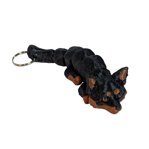 Supportive Solutions Wiggle-Mates Long-haired Chihuahua Keyring & Bag Charm Black & Tan - New, Handmade