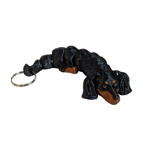 Supportive Solutions Wiggle-Mates Long-haired Dachshund Keyring & Bag Charm Black & Tan - New, Handmade