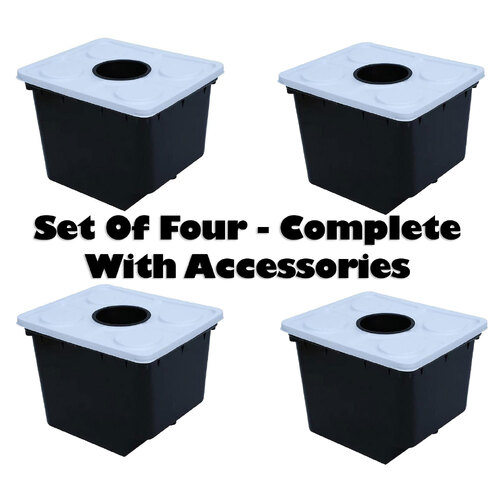 Set Of 4 x 'Bato' Style Dutch Buckets for Hydroponic Growing Including Accessories