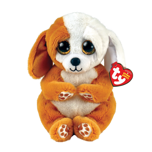 TY Beanie Bellies Ruggles Brown And White Dog 8” Beanie Baby - New, With Tags
