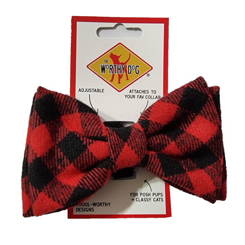 Bow Tie Collar - Slider For Dogs - Buffalo Tartan Small - By Worthy Dog